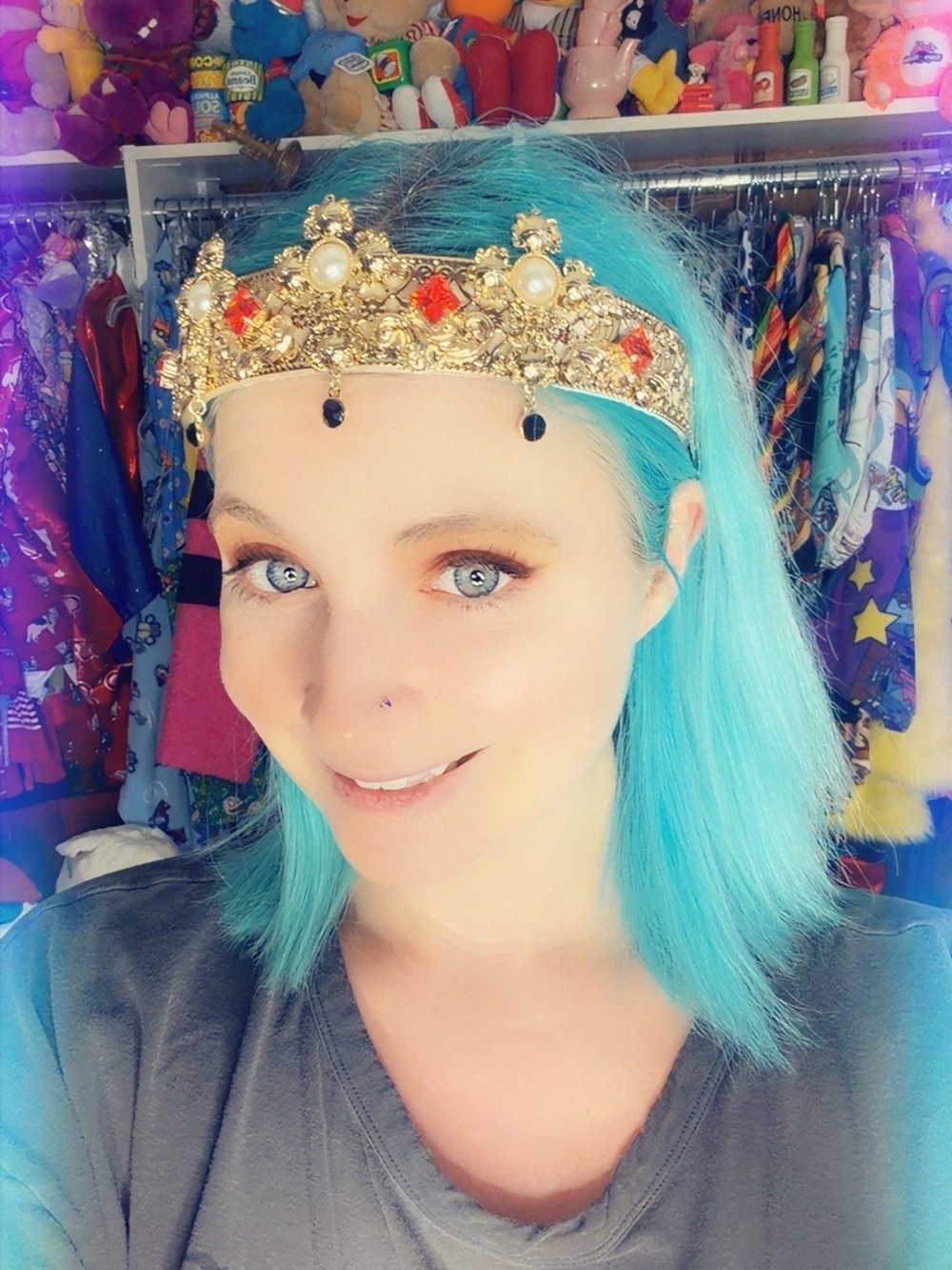 Gold Jeweled Tiara Headband with Red Gem Accents
